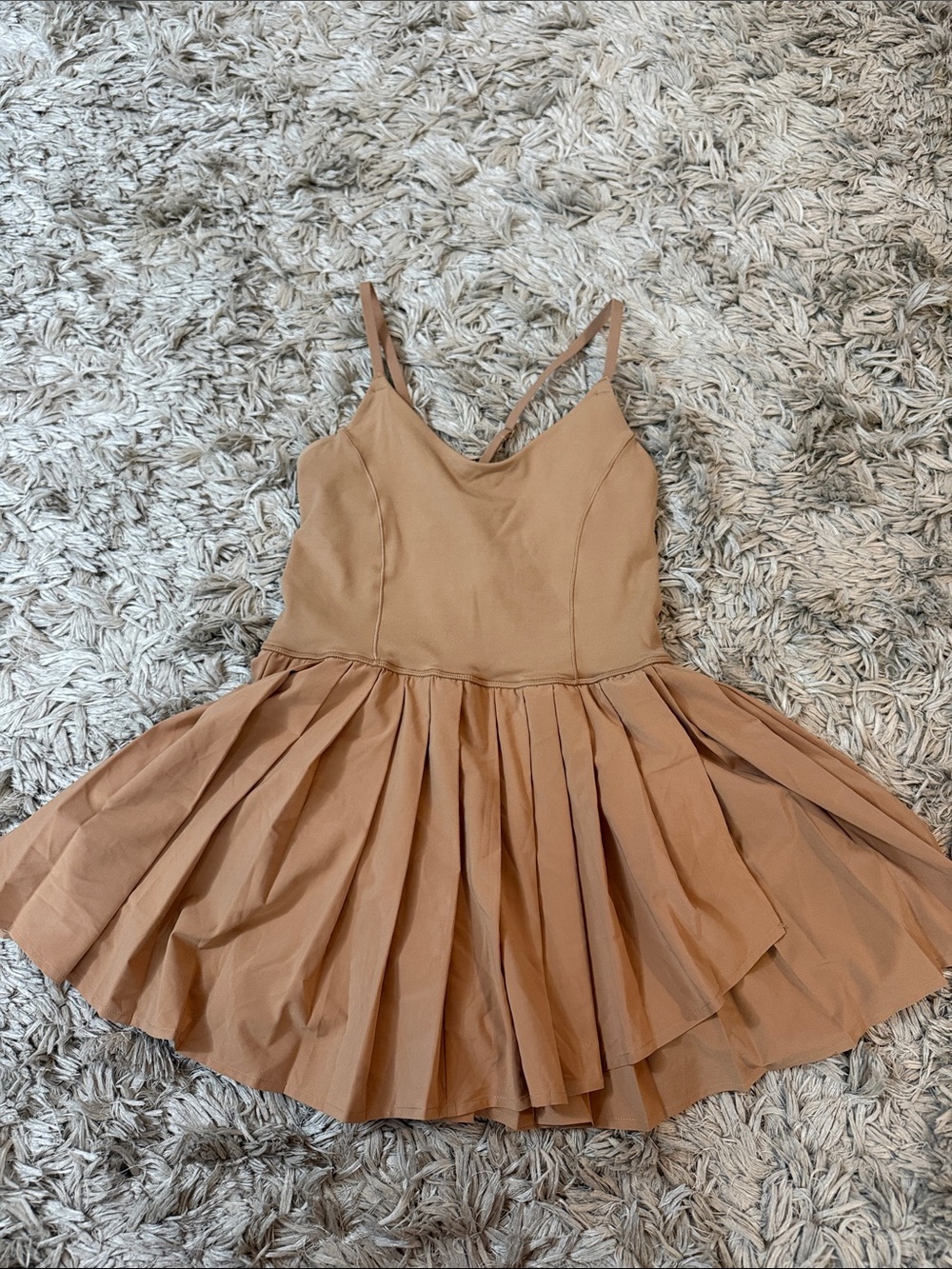 Women's Tan Pleated Spaghetti Strap Tennis Pickleball Golf Dress